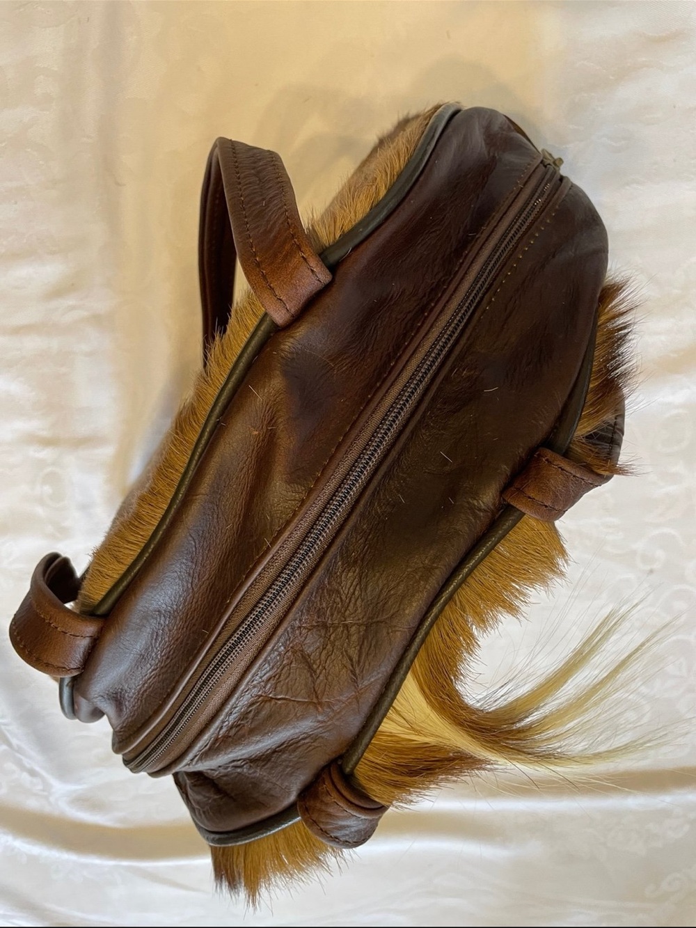 Faux Fur Brown Tote Bag with Leather Straps - Picture 5 of 11
